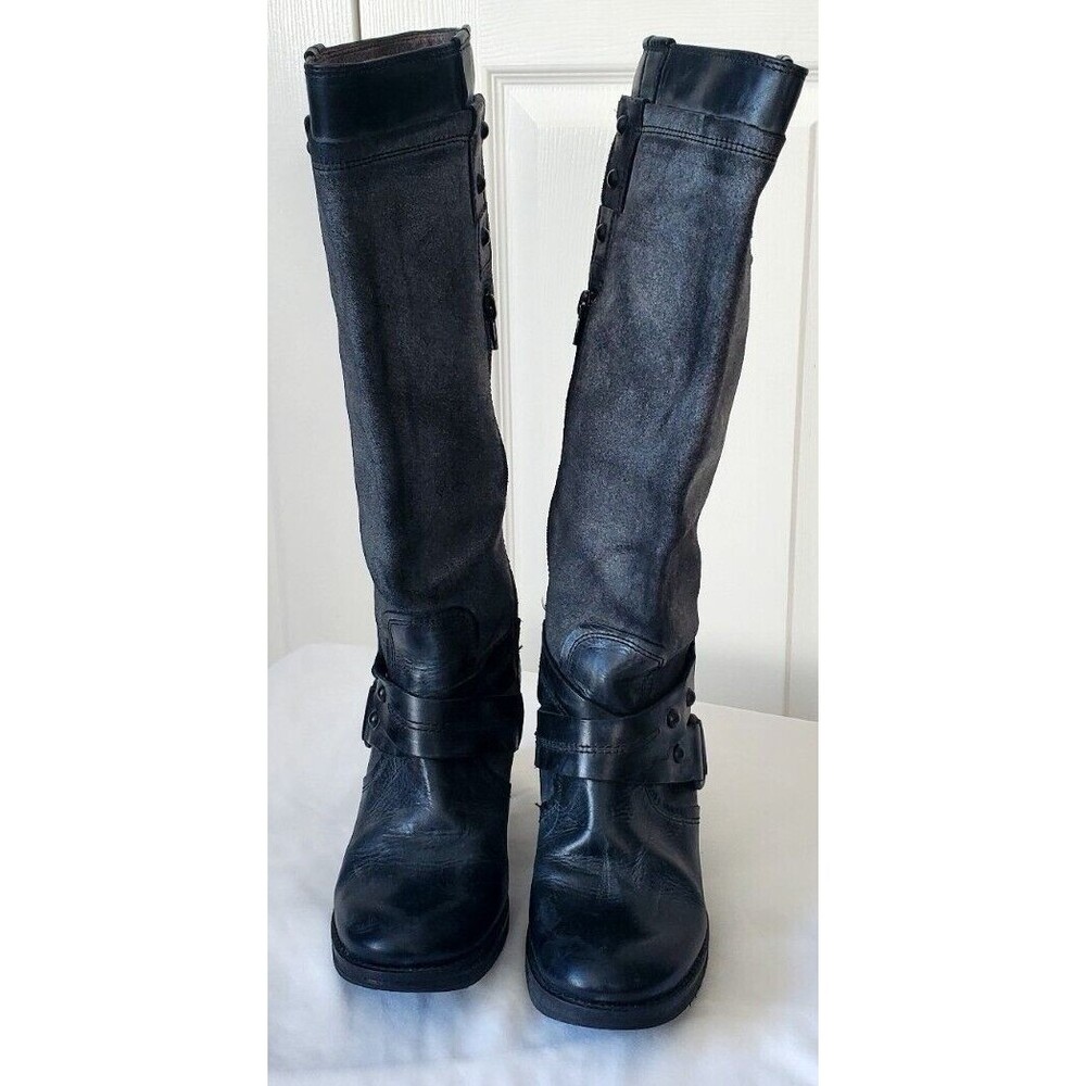 Spiral Women's Tall Charcoal Black Leather Western Boots Sz 39 US 8 Side Zip EUC